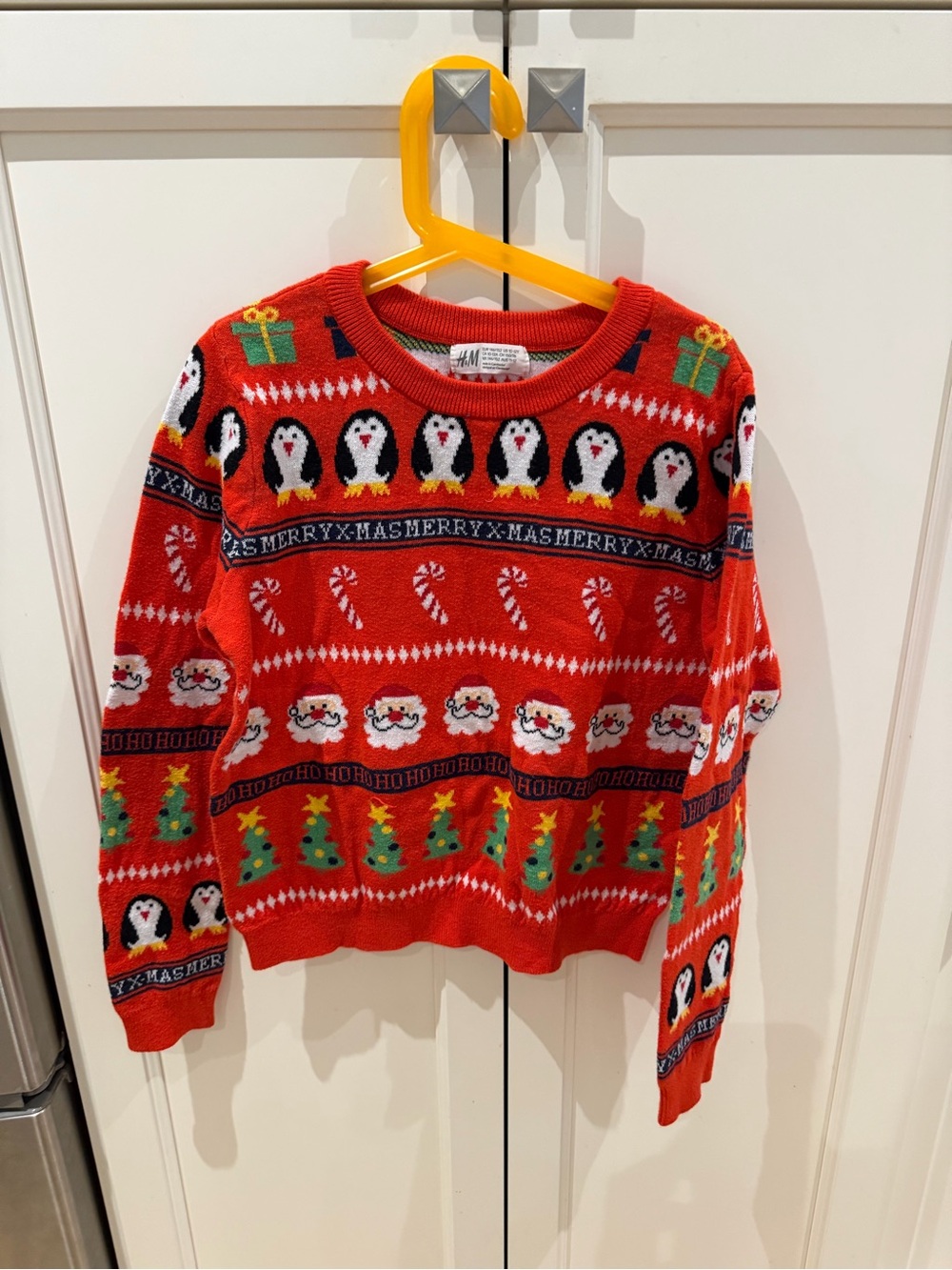 H&M boys 10-12y orange Holiday Penguin & Santa Sweater